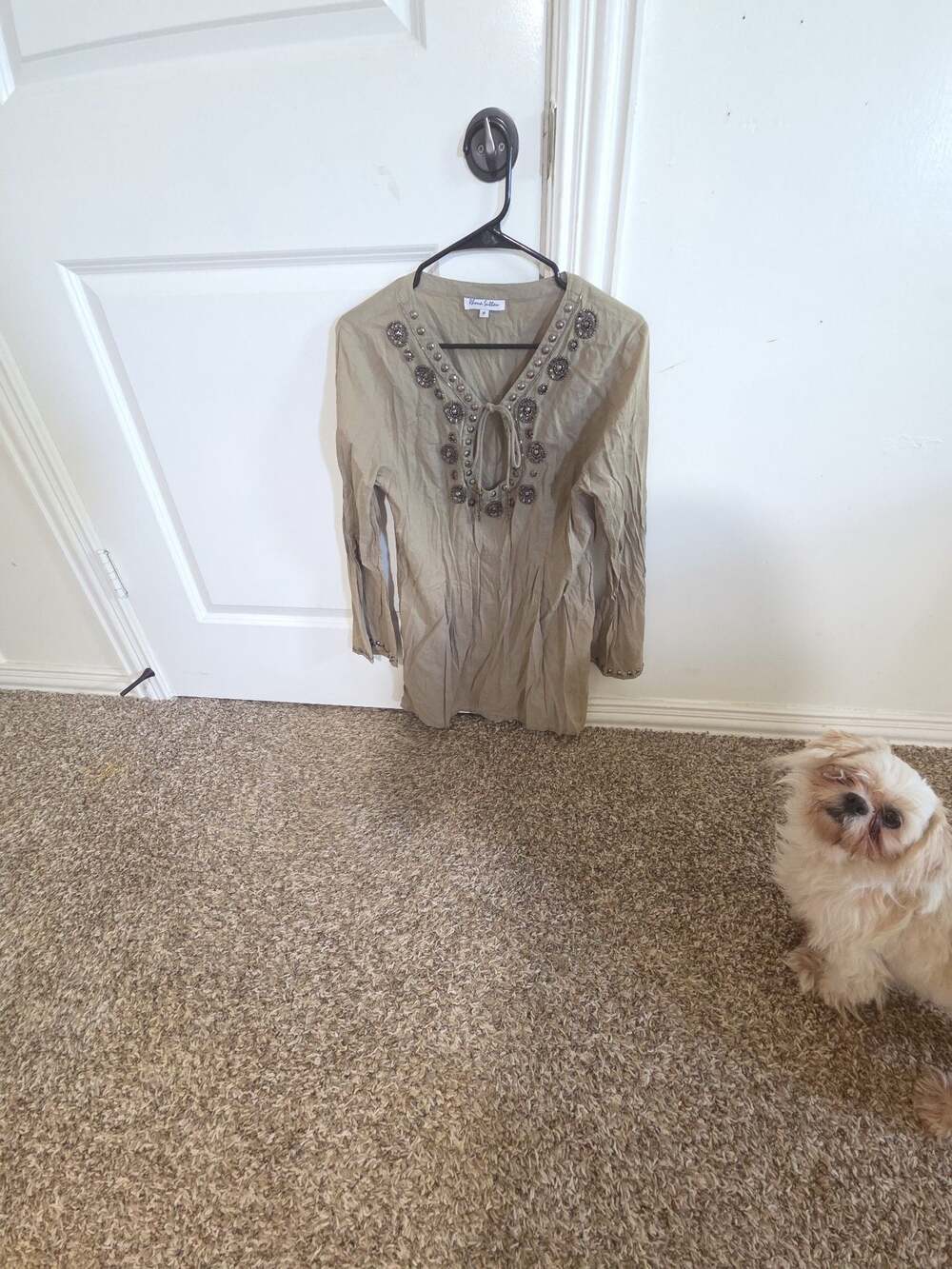 Rhona Sutton Women's Long Sleeve Embellished Tunic Top Size Medium